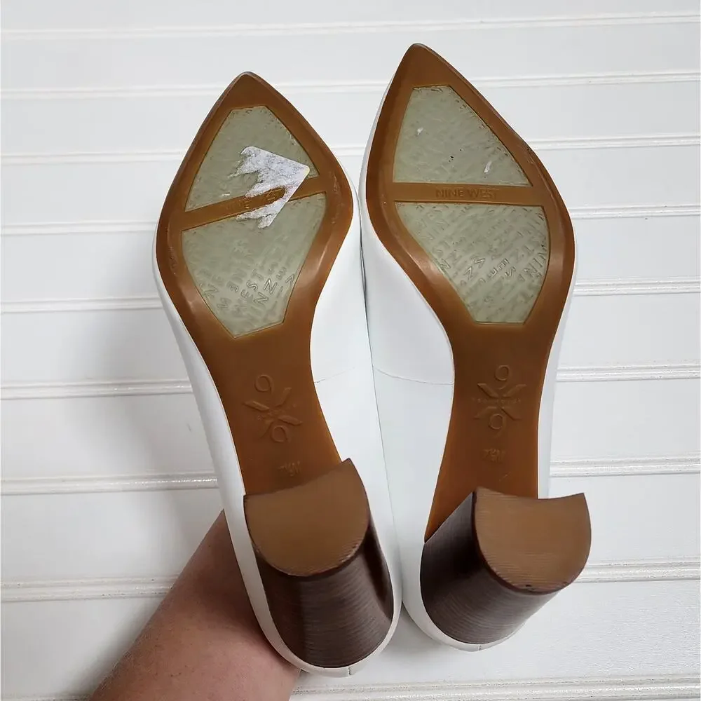 NWOT Nine West Astoria 9x9 Women's Block Heel Pumps Size 7.5 White - Picture 10 of 10